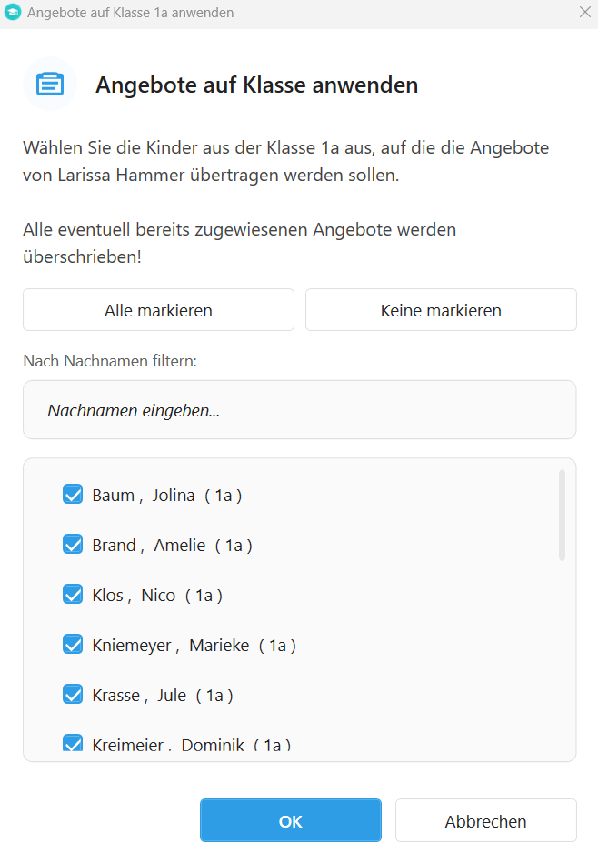 Intelligente Angebotsübertragung - Muster auf mehrere Schüler anwenden