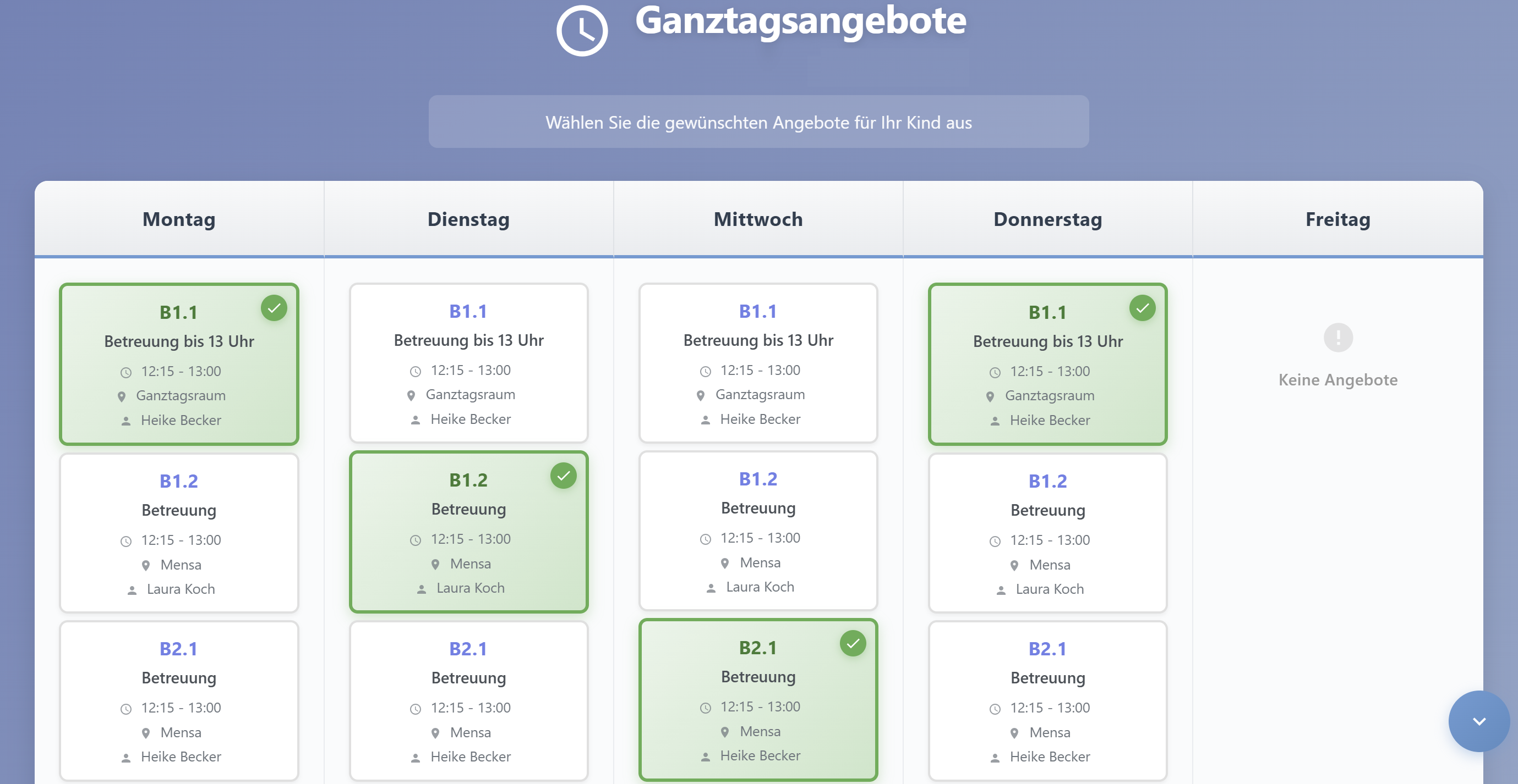 Tablet-optimierte Online-Anmeldung - Ganztagsangebote auswählen