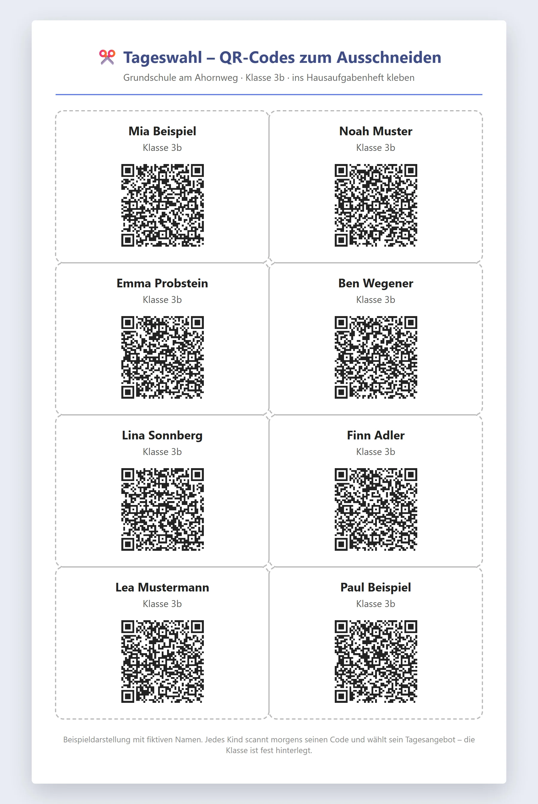 Poster mit QR-Codes der Kinder zum Ausschneiden